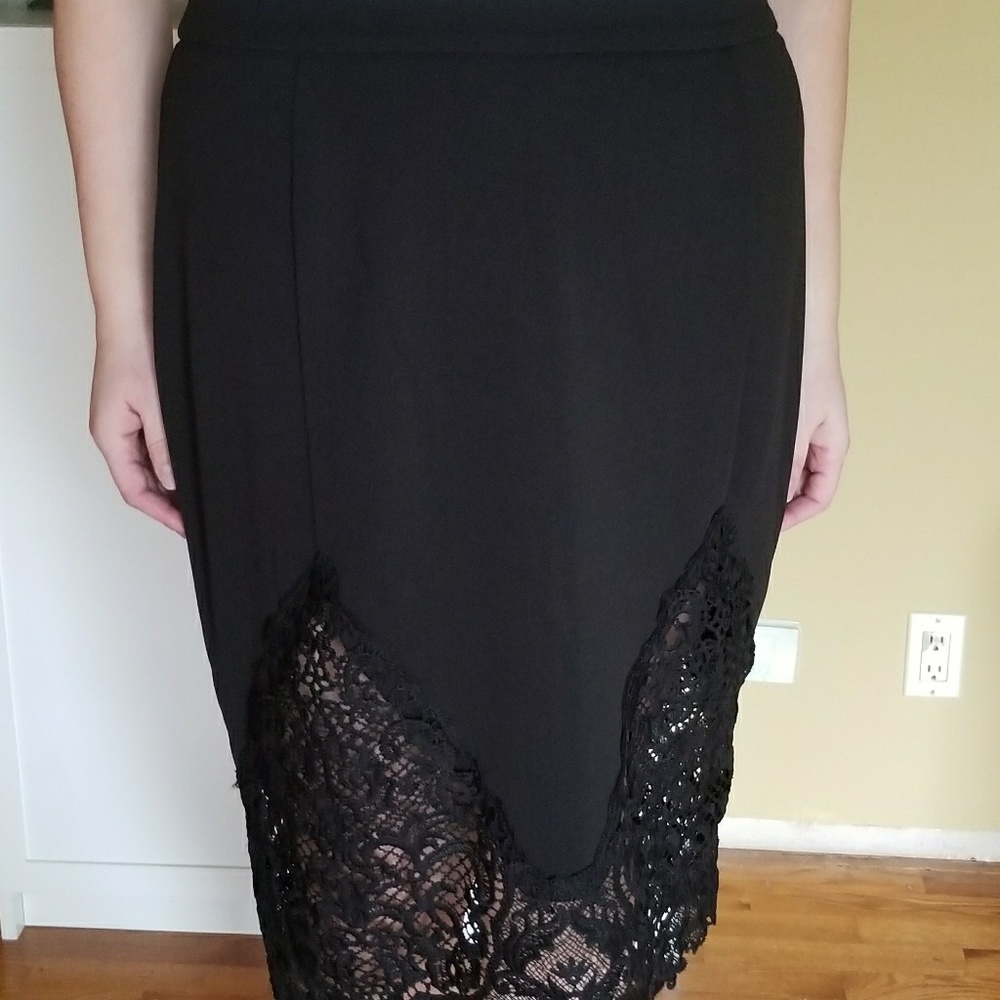 City Chic Pencil Skirt with Lace Trim